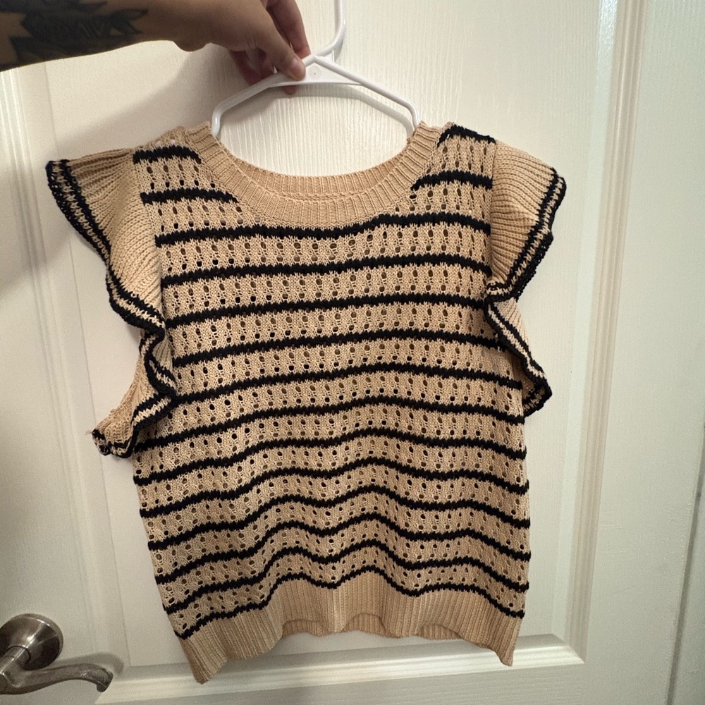 Striped Ruffle Sleeve Knit Top